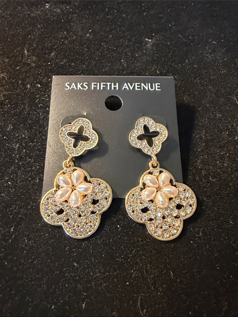 Saks Fifth Avenue Gold-Tone Drop Earrings with White Floral Pearls